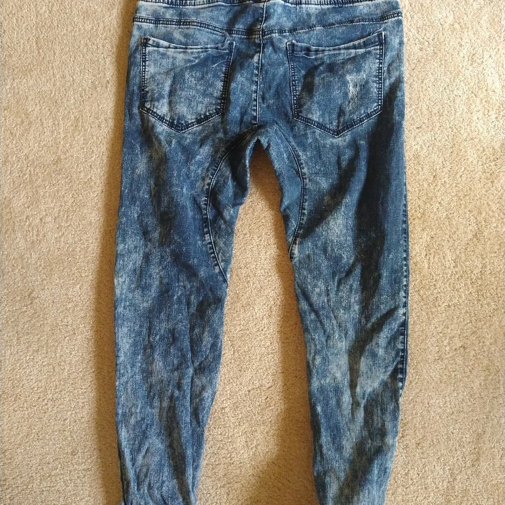 Smoke Rise Jeans Men'38x30 Slim Tapered Fit Distressed Blue Elastic Waist Ham‎